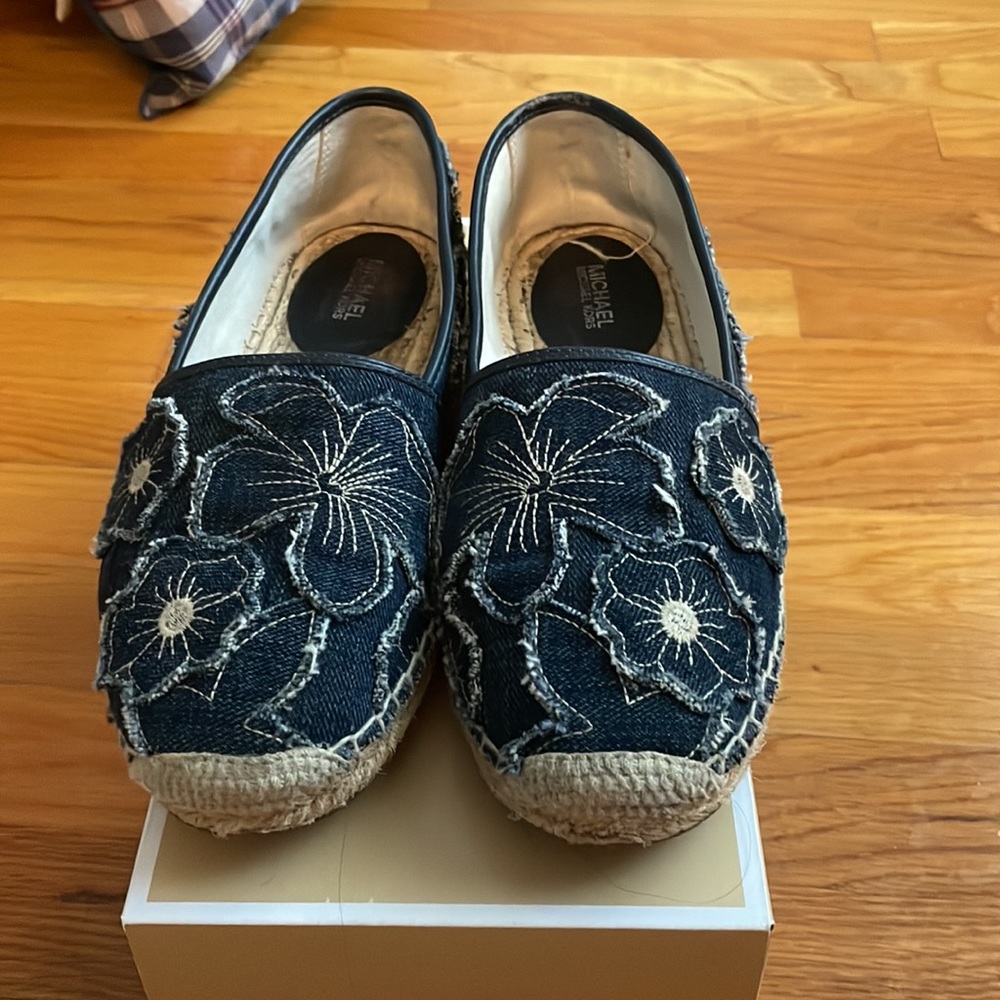 MICHAEL Michael Kors Navy Denim Floral Espadrilles
